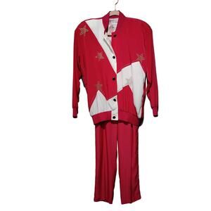 Vintage Regal Women's Sz XS Bright Pink White Gold Bedazzled Track Suit Barbie